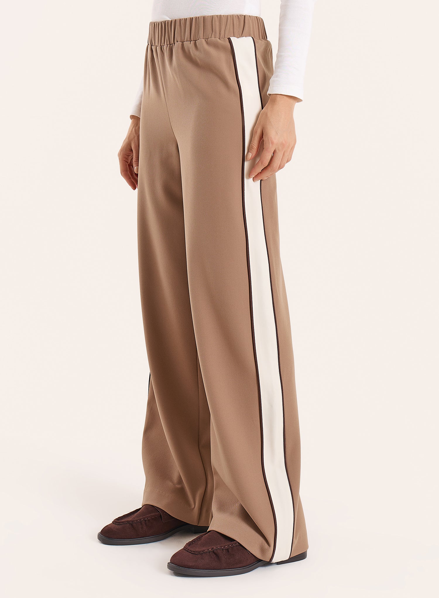 Mocha Contrast Side Striped Trousers